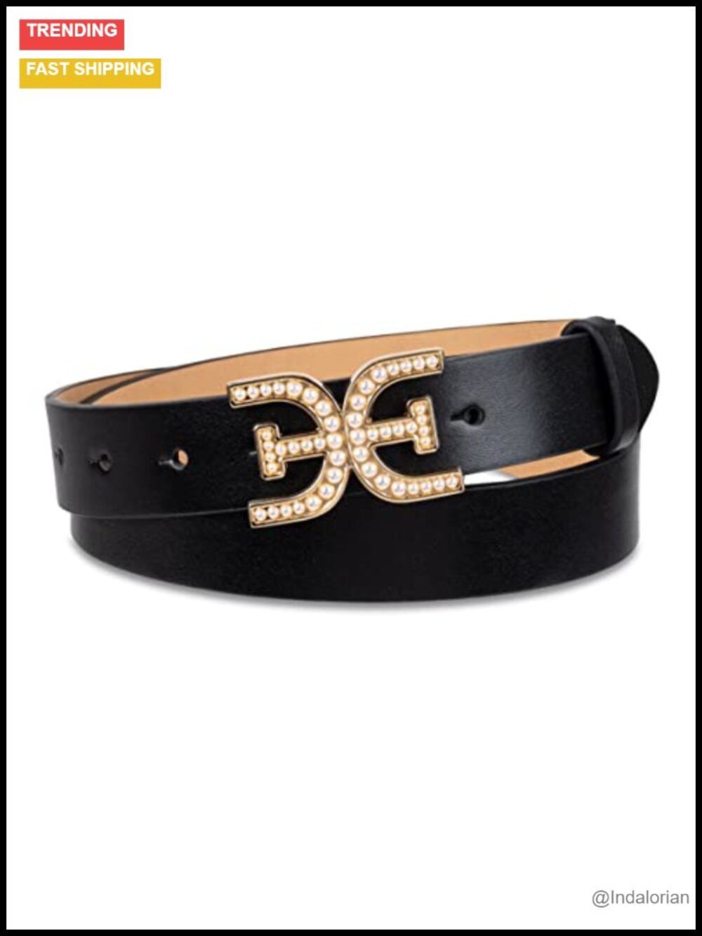 Double-E Logo Plaque Buckle Leather Belt 1.1 Inch